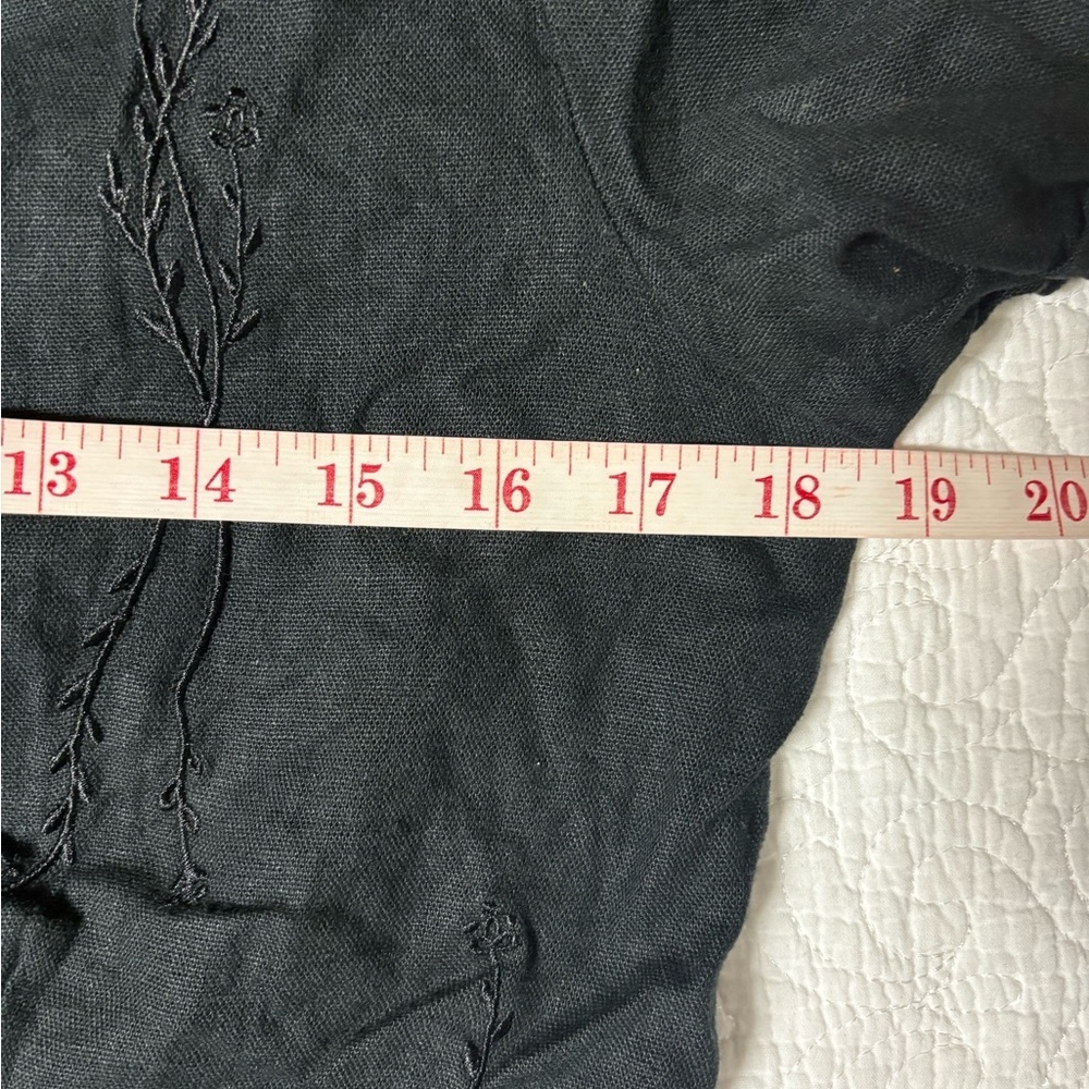 Black Linen Blend Embroidered Button-Front Midi Dress | Mosaic | Size 10 - Picture 12 of 14